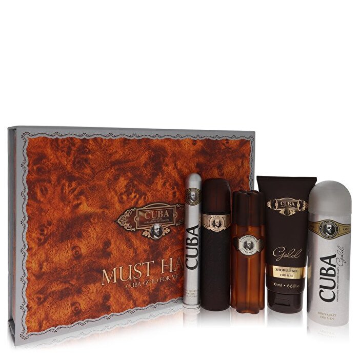 Fragluxe Cuba Gold Gift Set - Eau De Toilette Spray + After Shave Spray + 6.7 oz Body Deodorant Spray + 6.7 oz Shower Gel + 1.17 oz Eau De Toilette Spray